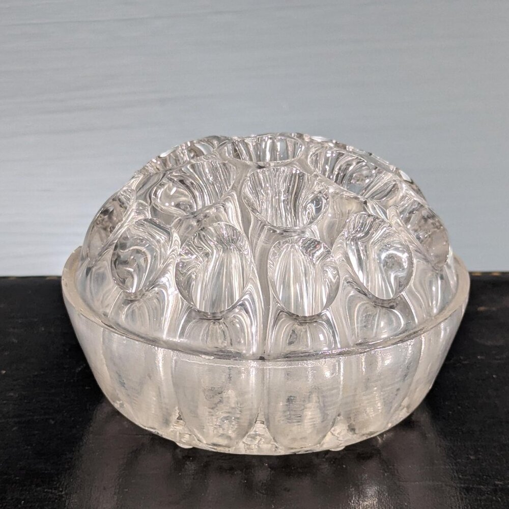4" Davidson Dome Flower Block, 19 holes clear pressed glass flower frog, English